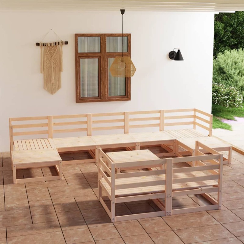 vidaXL Juego de muebles de jardín 10 piezas madera maciza de pino vidaXL Juego de muebles de jardín 10 piezas madera maciza de pino