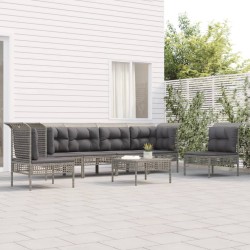 vidaXL Set de muebles de jardín 7 pzas y cojines ratán sintético gris