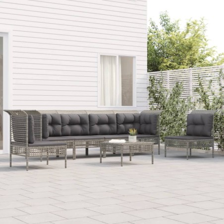 vidaXL Set de muebles de jardín 7 pzas y cojines ratán sintético gris