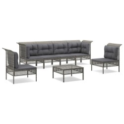 vidaXL Set de muebles de jardín 7 pzas y cojines ratán sintético gris