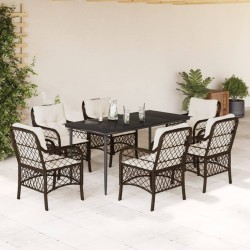 vidaXL Set comedor de jardín 7 pzas con cojines ratán sintético marrón