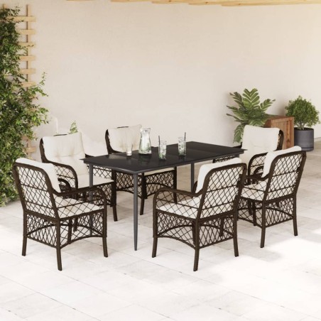 vidaXL Set comedor de jardín 7 pzas con cojines ratán sintético marrón