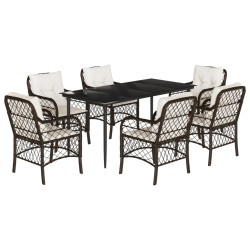 vidaXL Set comedor de jardín 7 pzas con cojines ratán sintético marrón