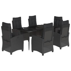 vidaXL Set de comedor de jardín 7 pzas y cojines ratán sintético negro