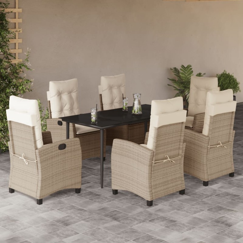 vidaXL Set comedor de jardín 7 pzas con cojines ratán sintético beige
