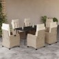 vidaXL Set comedor de jardín 7 pzas con cojines ratán sintético beige