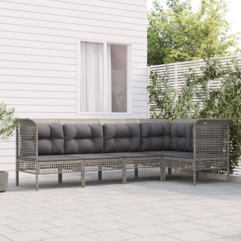 vidaXL Set de muebles de jardín 5 pzas y cojines ratán sintético gris vidaXL Set de muebles de jardín 5 pzas y cojines ratán sintético gris