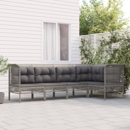 vidaXL Set de muebles de jardín 5 pzas y cojines ratán sintético gris