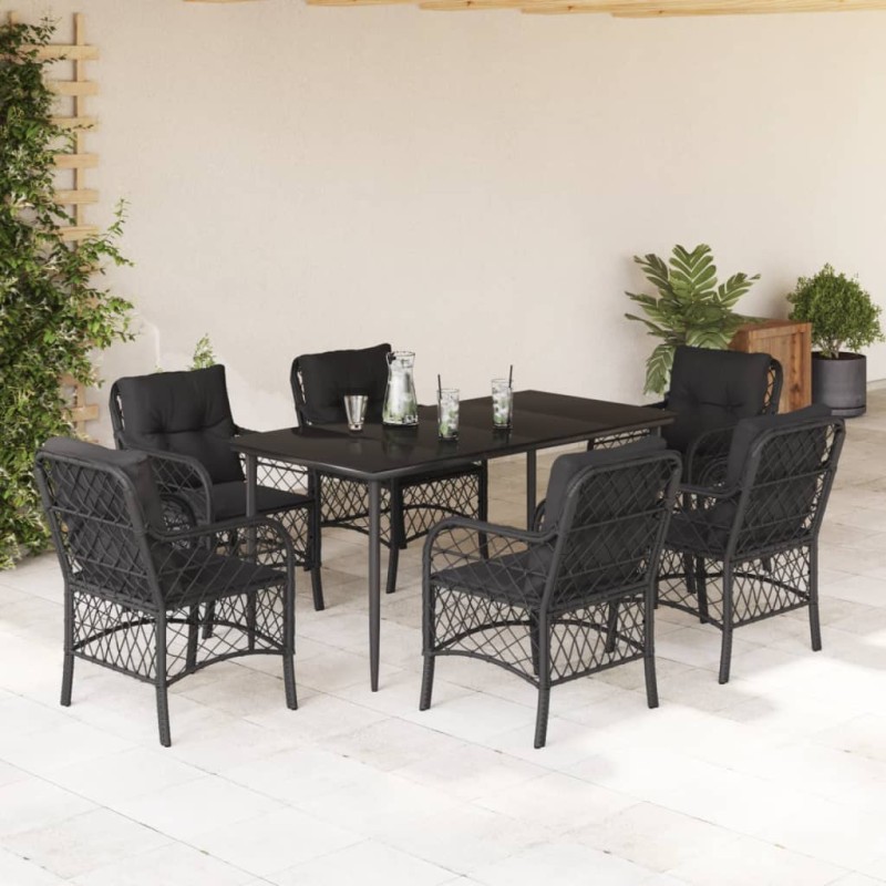 vidaXL Set de comedor de jardín 7 pzas y cojines ratán sintético negro vidaXL Set de comedor de jardín 7 pzas y cojines ratán sintético negro