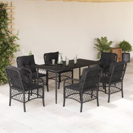 vidaXL Set de comedor de jardín 7 pzas y cojines ratán sintético negro