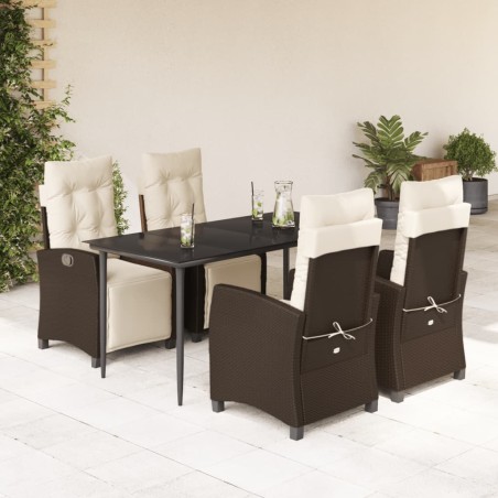 vidaXL Set comedor de jardín 5 piezas y cojines ratán sintético marrón