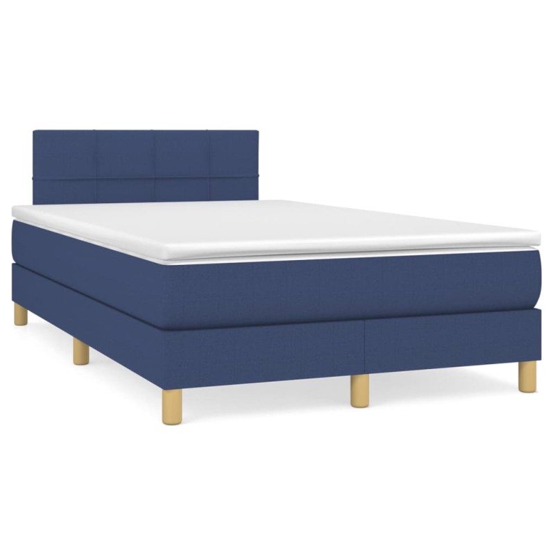 vidaXL Cama box spring con colchón y luces LED tela azul 120x190 cm vidaXL Cama box spring con colchón y luces LED tela azul 120x190 cm