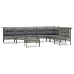vidaXL Set de muebles de jardín 8 pzas y cojines ratán sintético gris