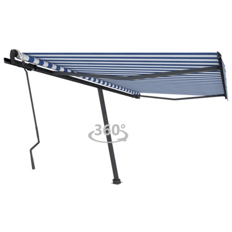 vidaXL Toldo de pie retráctil manual azul y blanco 450x300 cm