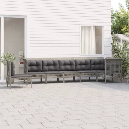 vidaXL Set de muebles de jardín 7 pzas y cojines ratán sintético gris