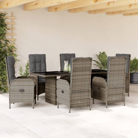 vidaXL Set comedor jardín 7 pzas y cojines ratán sintético gris