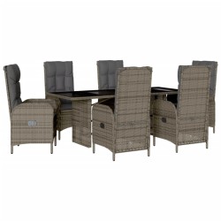vidaXL Set comedor jardín 7 pzas y cojines ratán sintético gris