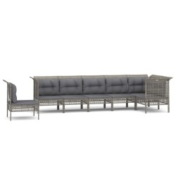 vidaXL Set de muebles de jardín 7 pzas y cojines ratán sintético gris