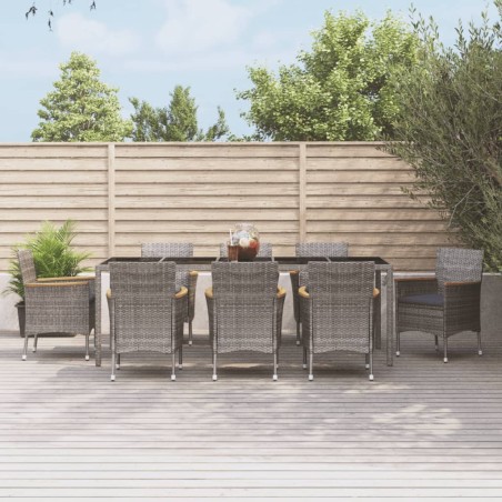 vidaXL Set comedor jardín 9 pzas y cojines ratán sintético gris