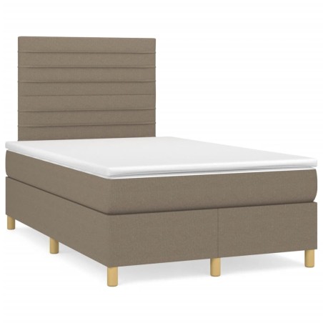 vidaXL Cama box spring con colchón y LED tela gris taupe 120x190 cm