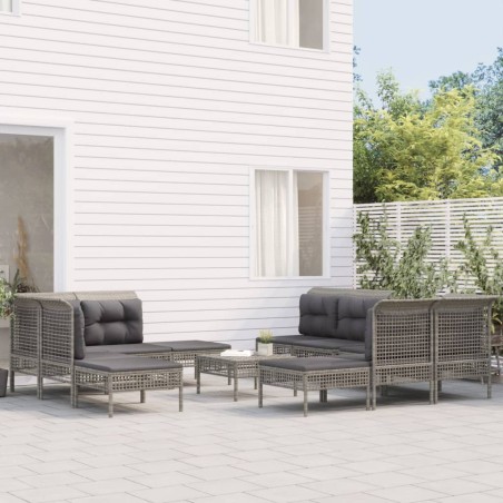 vidaXL Set de muebles de jardín 10 pzas y cojines ratán sintético gris