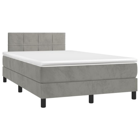 vidaXL Cama box spring colchón y LED terciopelo gris claro 120x190 cm