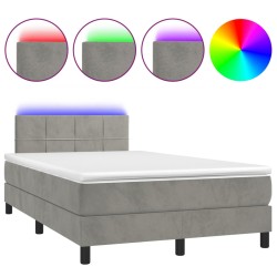 vidaXL Cama box spring colchón y LED terciopelo gris claro 120x190 cm