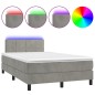 vidaXL Cama box spring colchón y LED terciopelo gris claro 120x190 cm