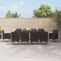 vidaXL Set de comedor jardín 11 pzas con cojines ratán sintético negro