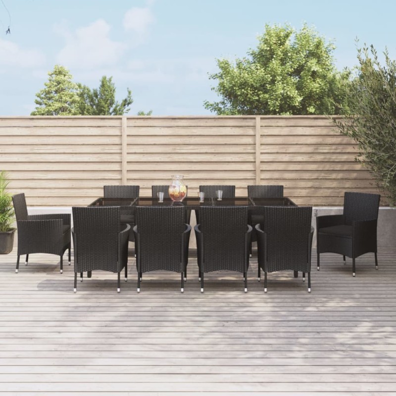 vidaXL Set de comedor jardín 11 pzas con cojines ratán sintético negro