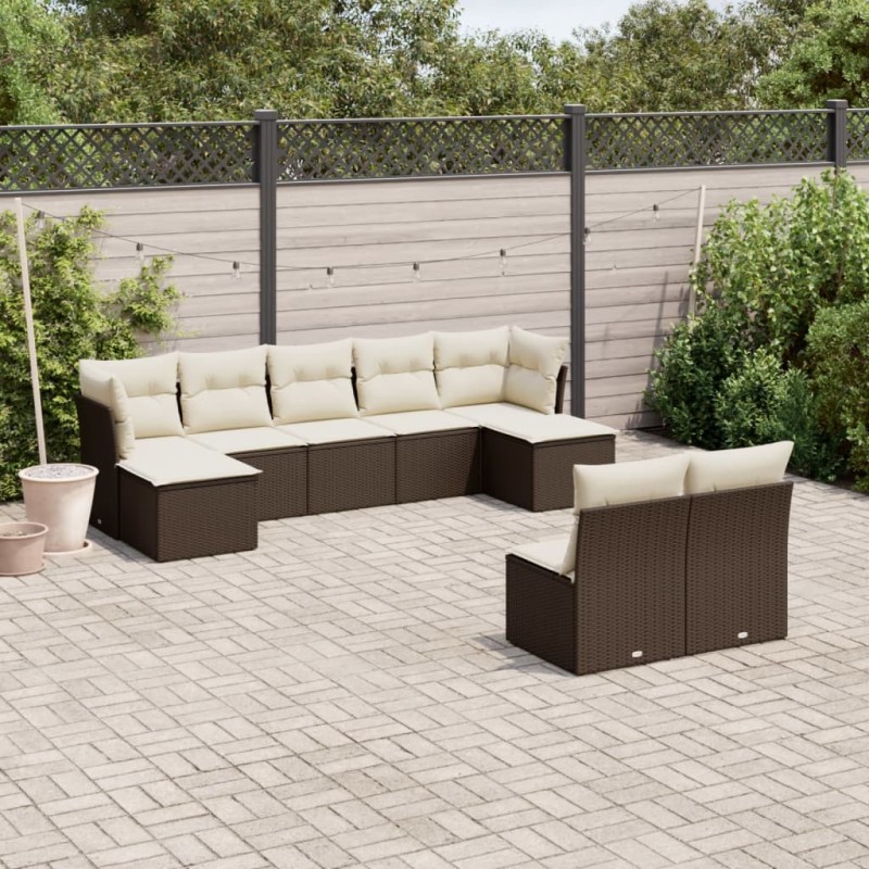 vidaXL Set de sofás de jardín 9 pzas y cojines ratán sintético marrón vidaXL Set de sofás de jardín 9 pzas y cojines ratán sintético marrón
