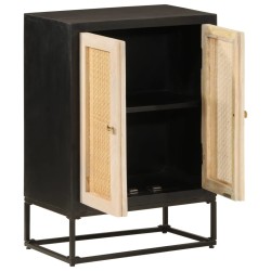 vidaXL Aparador de hierro y madera maciza de mango negro 55x30x76 cm