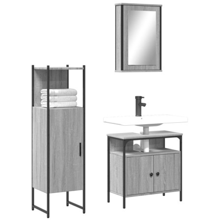 vidaXL Set de muebles de baño 3 pzas madera contrachapada gris sonoma