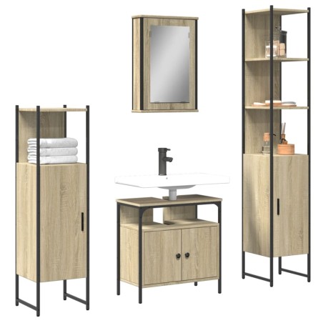 vidaXL Juego de muebles de baño 4 pzas contrachapada roble Sonoma