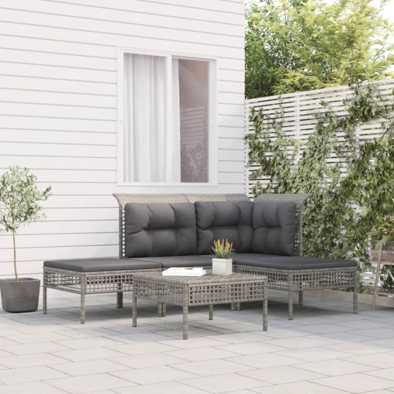 vidaXL Set de muebles de jardín 5 pzas y cojines ratán sintético gris vidaXL Set de muebles de jardín 5 pzas y cojines ratán sintético gris