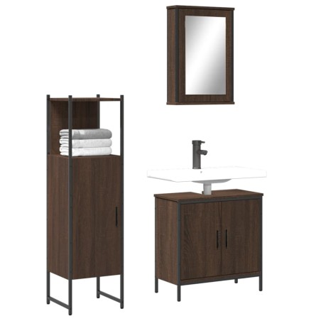 vidaXL Set de muebles baño 3 pzas madera contrachapada roble marrón