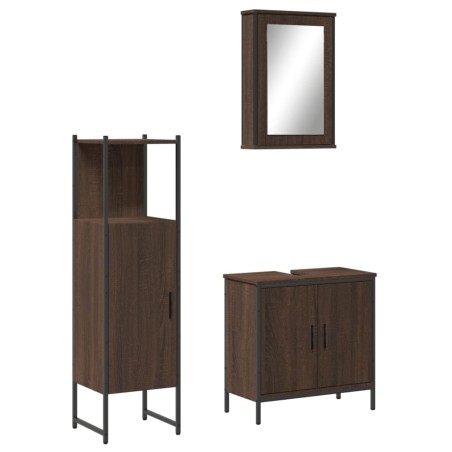 vidaXL Set de muebles baño 3 pzas madera contrachapada roble marrón
