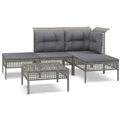 vidaXL Set de muebles de jardín 5 pzas y cojines ratán sintético gris