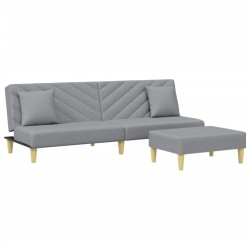 vidaXL Sofá cama de 2 plazas con almohadas y taburete tela gris claro
