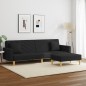 vidaXL Sofá cama de 2 plazas con almohadas y taburete tela negro vidaXL Sofá cama de 2 plazas con almohadas y taburete tela negro