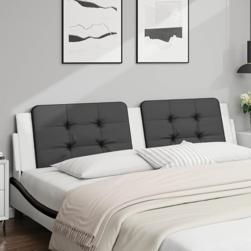 vidaXL Cabecero de cama acolchado cuero sintético negro blanco 200 cm vidaXL Cabecero de cama acolchado cuero sintético negro blanco 200 cm