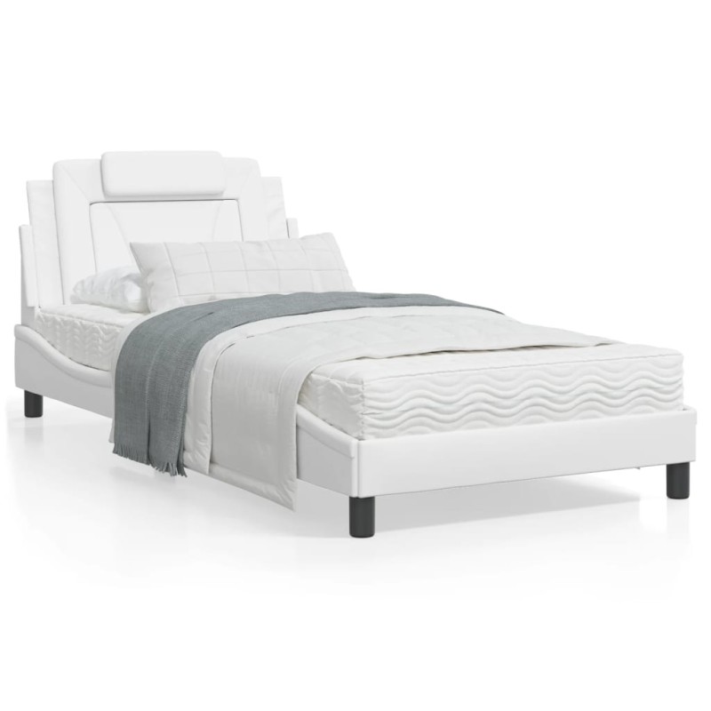 vidaXL Cama con colchón cuero sintético blanco 100x200 cm vidaXL Cama con colchón cuero sintético blanco 100x200 cm