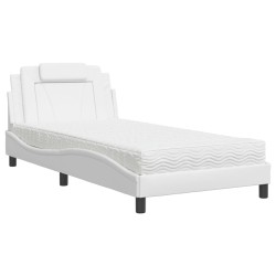 vidaXL Cama con colchón cuero sintético blanco 100x200 cm