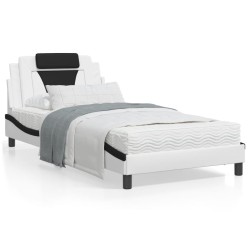 vidaXL Cama con colchón cuero sintético blanco y negro 100x200 cm