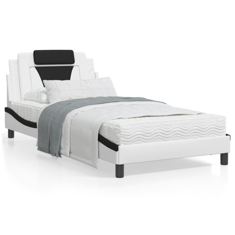 vidaXL Cama con colchón cuero sintético blanco y negro 100x200 cm vidaXL Cama con colchón cuero sintético blanco y negro 100x200 cm