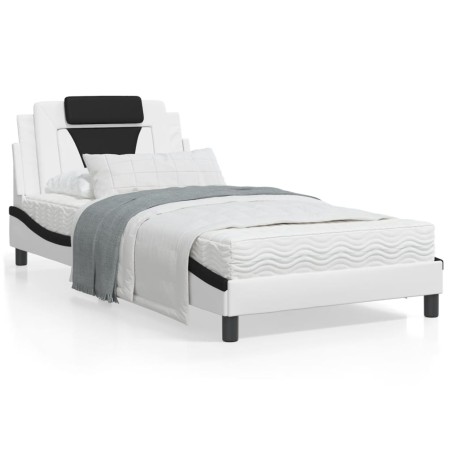 vidaXL Cama con colchón cuero sintético blanco y negro 100x200 cm