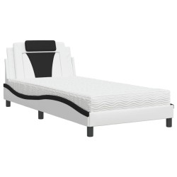 vidaXL Cama con colchón cuero sintético blanco y negro 100x200 cm