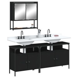 vidaXL Juego de muebles de baño 3 pzas madera contrachapada negro