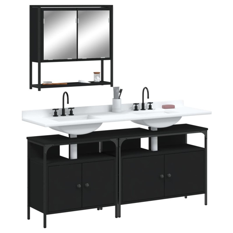 vidaXL Juego de muebles de baño 3 pzas madera contrachapada negro vidaXL Juego de muebles de baño 3 pzas madera contrachapada negro