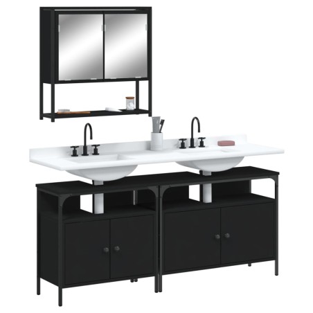 vidaXL Juego de muebles de baño 3 pzas madera contrachapada negro